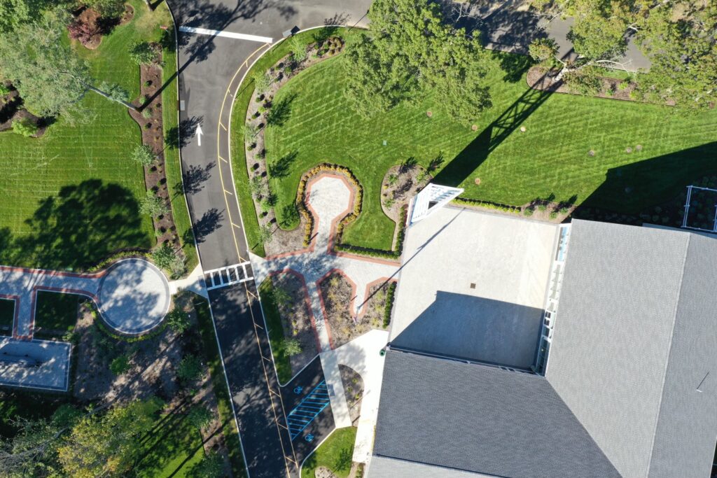 overhead view of bricks path